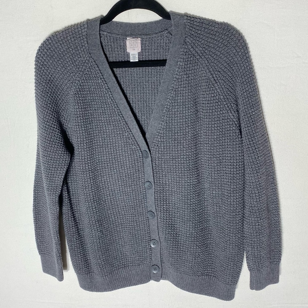 Core Life Grey Waffle Knit Button Front Cardigan M